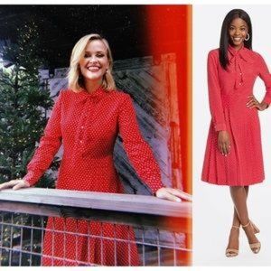 Draper James Tie Neck Red White Polka Dot Dress - Size 6